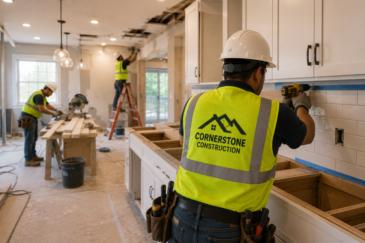 blue collar workers remodeling interior space