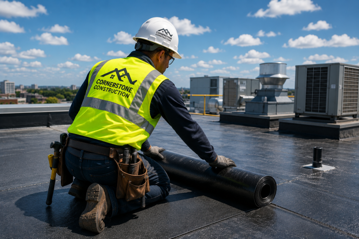 roofing workers installing shingles on roof